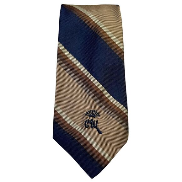 VINTAGE WOOLF BROTHERS COUNTESS MARA TIE Blue Copper Shades of Brown, PREOWNED - Picture 1 of 7